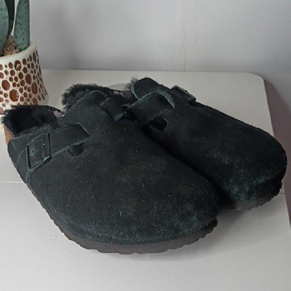 Birkenstock Boston Shearling Clogs Black Suede Leather Size 39 (US Women's 8) - Picture 7 of 12